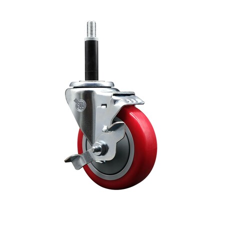 Service Caster 4'' SS Red Poly Swivel 3/4'' Expanding Stem Caster with Brake SCC-SSEX20S414-PPUB-RED-TLB-34
